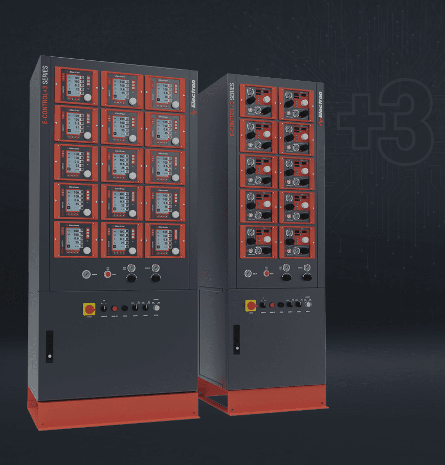 Two Electron E-CONTROL+3 series control cabinets side by side