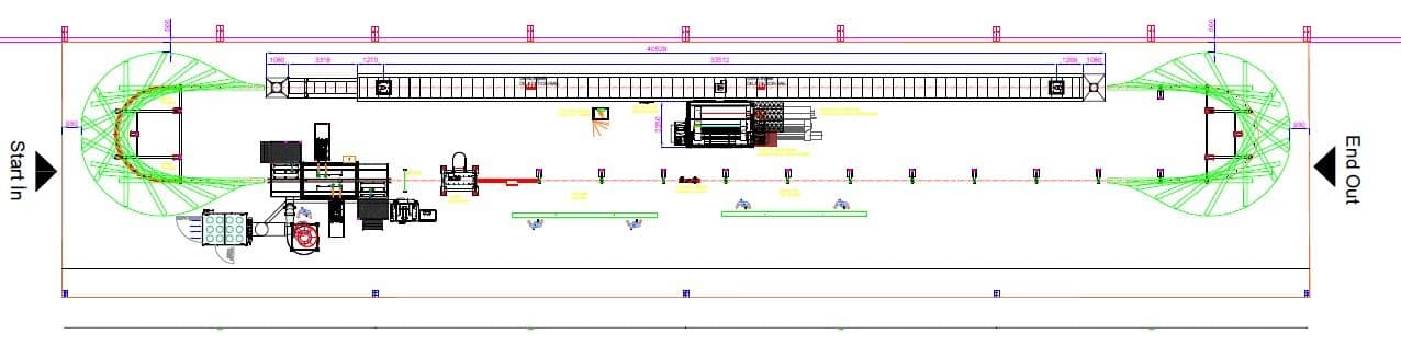 Engineering drawing of a conveyor line layout